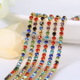 1yard/piece SS6 SS8 SS12 19Colors Glass Crystal Rhinestone Chain,Gold Bottom Sew On Cup Chains For Diy Garment Bags Decorations