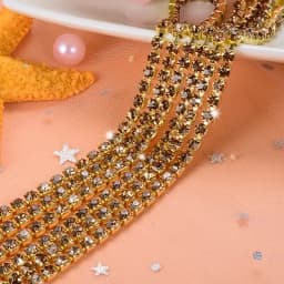 1yard/piece SS6 SS8 SS12 19Colors Glass Crystal Rhinestone Chain,Gold Bottom Sew On Cup Chains For Diy Garment Bags Decorations