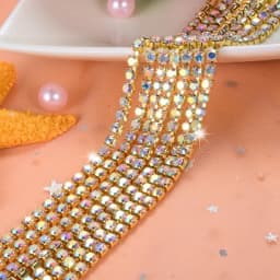 1yard/piece SS6 SS8 SS12 19Colors Glass Crystal Rhinestone Chain,Gold Bottom Sew On Cup Chains For Diy Garment Bags Decorations