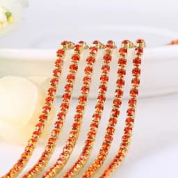 1yard/piece SS6 SS8 SS12 19Colors Glass Crystal Rhinestone Chain,Gold Bottom Sew On Cup Chains For Diy Garment Bags Decorations
