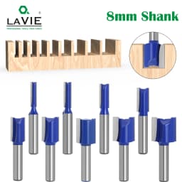 LAVIE 1pc 8mm Shank Straight Bit Double Flute Router Bits Milling Cutter For Wood Woodwork Tool C08-002