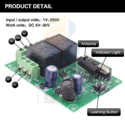 433MHz Universal Wireless Remote Control DC 24V 2CH rf Relay Receiver and Transmitter for Universal Garage door and gate Control