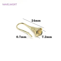 14K Gold Plated Brass Metal Earring Hooks with Eyepin Bead Caps, French Earwire DIY Pearl Earrings Findings Components