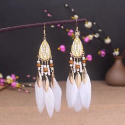 Boho Long Feather Dangle Women's Earrings Beach Long Tassel Beads Handmade Flower Enamel Earrings Bride Wedding Pendientes Mujer