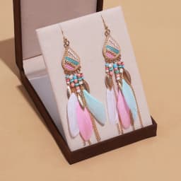 Boho Long Feather Dangle Women's Earrings Beach Long Tassel Beads Handmade Flower Enamel Earrings Bride Wedding Pendientes Mujer