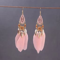 Boho Long Feather Dangle Women's Earrings Beach Long Tassel Beads Handmade Flower Enamel Earrings Bride Wedding Pendientes Mujer