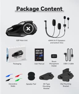 Lexin G2P Motorcycle Intercom Helmet Bluetooth Headsets,Handsfree Communicator Up to 6 Riders Interphone with FM Radio