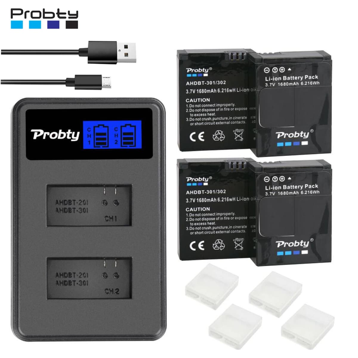 Original Probty for GoPro Hero3 Hero3+ Hero 3 Hero 3+ Battery +LCD Dual Charger for Go Pro AHDBT-301 Action Camera Accessory