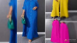 Women Eid Muslim Dresses Stand Collar Single Breasted Dubai Arab Vestidos Ramadan Casual Loose Kaftan Dress Solid Pleated