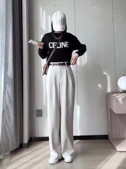 2023 Autumn and Winter New Wool Blended Wide-Leg Pants Straight Mopping Pants High Waist Slim Lengthened Casual Pants for Women