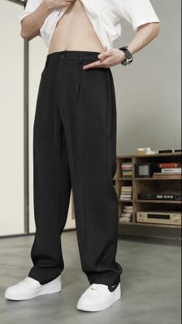 Summer Korean Men's Pants Light&Thin Polyester Elastic Waist Semi-Wide Loose Slacks Drape Suit Pants Male Casual Trousers