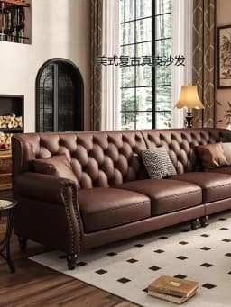 American Retro Sofa Fancy Leather Small Apartment Buckle Sofa First Layer Cowhide Canape Salon Furniture Couch