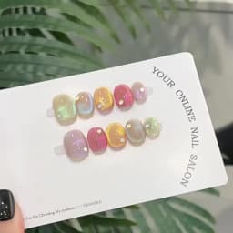 10Pcs Cat Eye Handmade Press on Nails Candy Color Fake Nails Summer Cute Wearable Stick-on Nails Full Cover False Nail Uñas 네일팁