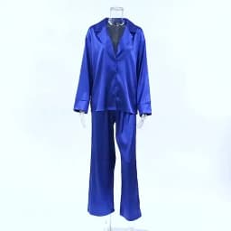 Two Pieces Women Pajama Sets Single Breasted Blouses Lounge Full Sleeve Spliced Straight Pants Casual Solid Lady Sleepwear