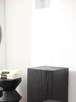 Wabi-Sabi Charred Wood Side Table Handcrafted Tree Stump Stool with Natural Texture Bedside Coffee Table for Home Decor