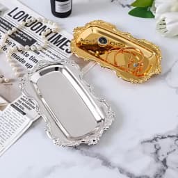 Vintage Embossed Stainless Steel Tray Serving Platter for Desserts Jewelry Storage Organizer Snack Plate For Dining Table Decor