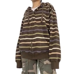 Aesthetic Sweatshirt Striped Long Sleeve Tops with Pockets Hoodie for Women Grunge Emo y2k Clothes Streetwear