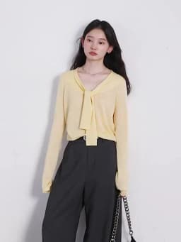 CHIC VEN Women Sweaters Pullovers Loose Casual New V-neck Lace Up Lightweight Female Knitted Jumpers Spring Autumn 2025