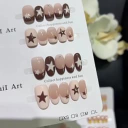 10pcs Handmade Nail Tips Star French Press on Nails with Sticky Tabs Autumn Fake Nails for Women Holiday Prosthetic Nail Set