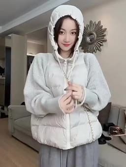 Matakawa Knitted Patchwork Autumn Winter Jackets for Women Light Weight Short Parkas Coats Korean Fashion Solid Chaquetas