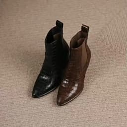 Cowboy Ankle Boots for Women Luxury Cow Split Genuine Leather Block High Heel Elastic Band Short Booties Goth Brown Black Shoes