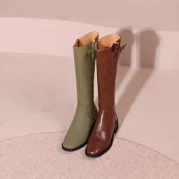 Women Knee High Boots 2026 Luxury Split Cow Genuine Leather Brown Black ZIP Low Block Heel High Quality Long Boot Handmade Shoe
