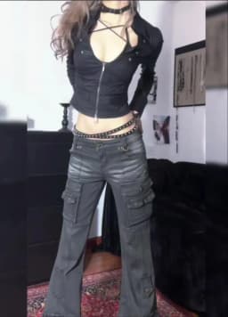 Women's Low Waist Cargo Jeans Black Washed 2000s Y2K Retro Distressed Whiskers Multi-Pocket Bootcut Micro Flare Pants Grunge New