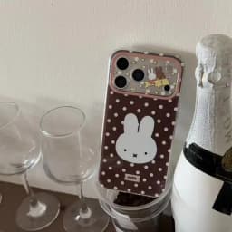 Luxury Cute cartoon Miffy brown white Polka Dots Phone Case For iPhone 16 15 14 13 17 Pro Max lovely Star Miffy Lens protect