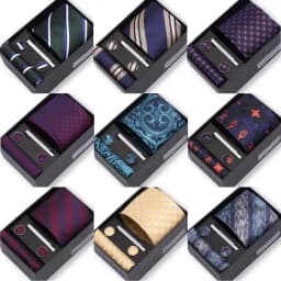 Top Quality Tie Set Gift Box Necktie Pocket Squares Cufflinks Tie-Clip Set With Black Box Men Birthday Gift Gravatas Accessories