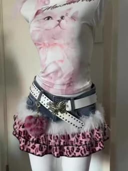 Y2k  Leopard Mini Skirt Patchwork Denim American Vintage 2000s Sexy Subculture Harajuku Streetwear Style Random Denim Summer