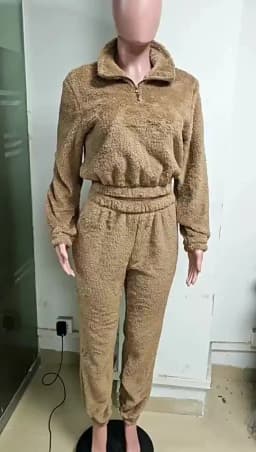 Women Two Pieces Pant Sets Fuzzy Solid Matching Set Long Sleeves Coat Elastic Waist Straight Pants Slim Fit Casual 2026 Autumn