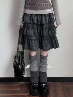 Y2k Harajuku Vintage Skirts Plaid Ruffles Patchwork High Waist Cake Skirt Punk Gothic All Match 2026 Summer Women's Clothing