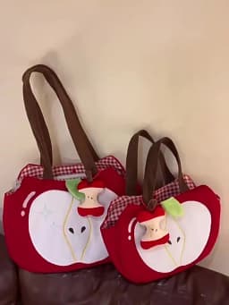 Red Apple Handbag Creative Cute Corduroy Shoulder Bag Stylish Outing Canvas Bag With Apple Pendant Casual Versatile Shoulder Bag