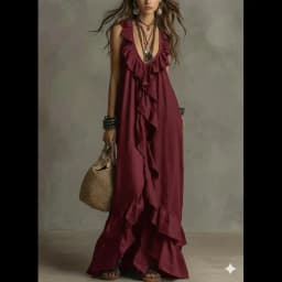 Loose Casual Dress Spring Summer Solid Color Elegant Fashion Bohemian Style Ruffled Loose Waist Sleeveless V-Neck Long Dresses