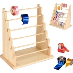 Wooden Ribbon Organizer Storage Display Stand Portable Tabletop Organizer Ribbon Spool Holder Rack for Home Cake Wrapping Gift