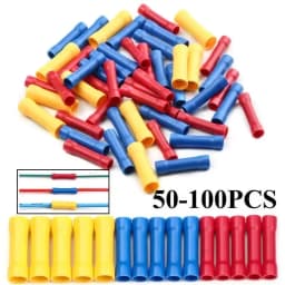 100PCS Red/Blue/Yellow Butt Connectors Crimp 12-10/ 22-16 AWG Butt Connector Fully Insulated PVC Wire Butt Splice Connectors