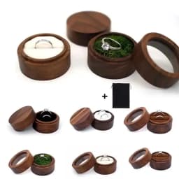 1PCS Blank Walunt Wood Ring Box With Bag Wooden Round Double Slot Wedding Proposal Engagement Round Wood Ring Box Earring Box