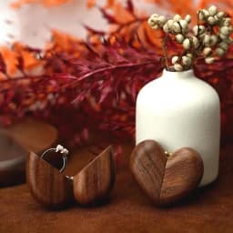 Heart Flip Ring Box, Wedding Engagement Ring Box Walnut Wood Engagement Ring Holder Personalized Gift Anniversary Gifts Couples