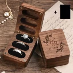 3 Slots Walnut Wood Triple Flip Ring Box,Custom Engagement Wooden Wedding Ring Boxesx Anniversary,Proposal Rings Holder Bearer