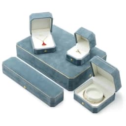 Octagonal Floral Jewelry Box Light Blue Velvet Lined Ring Holder Bracelet Necklace Organizer Gift Box for Wedding Proposal