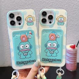 Hangyodon Fish Card Holder Cartoon Phone Case for iPhone 17 Pro Max 16E 14 15 Plus 13 Mini 11 12 Pro X XS XR 7 8 SE With Lanyard