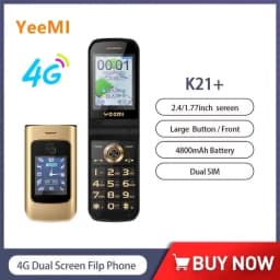 YEEMI K21+ 4G LTE Flip Feature Phone 2.4" Dual SIM  4800mAh Large Button For Elderly Cheap Clamshell Cellphone Russian keyboard