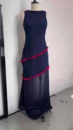Chic Sleeveless Patchwork Contrasting Tassel Decoration Maxi Dress Backless Chiffon Hem A Line Dresses Evening Party Minimalist