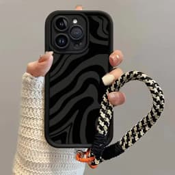 Black Textured Stripes Hang Strap Silicone Phone Case For iPhone 18 17 16 15 14 13 12 11 Pro Max X XS XR 7 Plus 16E 17Air Cover