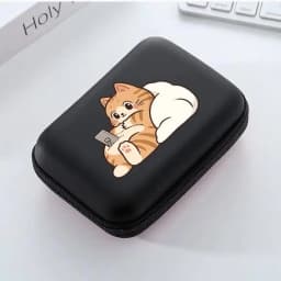 Cute Cartoon Cat Playing Phone Pattern Portable Storage Case Zipper Carrying Pouch Bag Box for Earphone Date Cable Organizer