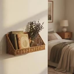 1pc Rustic Wall-Mounted Basket with Hooks - Woven Rattan Storage Hamper Suitable for Bathroom, Kitchen, Bedroom & Living Room