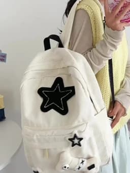 Y2K Girls Star Pattern Laptop Backpack Teen Student Large Capacity School Bookbag Corduroy Rucksack Double Strap Shoulder Bag