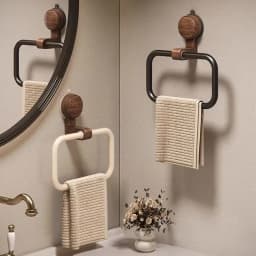 Vintage Walnut Wood Towel Ring with Suction Cup Mount, No-Drill Wall-Mounted Bathroom Towel Holder, Stainless Steel Frame