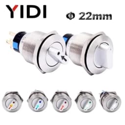 Customized 22mm Waterproof Metal Rotary Selector Switch 2 3 Pin 1NO1NC 2NO2NC 12V LED Stainless Steel Push Button Knob Switch
