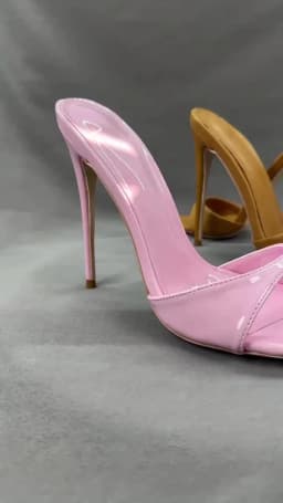 New Peach Pink Open-Toed Slim Heel Cool Mop for Women, Pointed Straight Drag for Commuting, Versatile High-Heeled Slippers 12cm